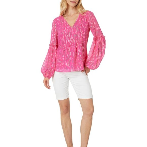 Lilly Pulitzer Cleme Long Sleeve Top Passion Fruit Pink Mystical - Picture 4 of 4